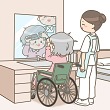 整容する高齢者と見守る介護士